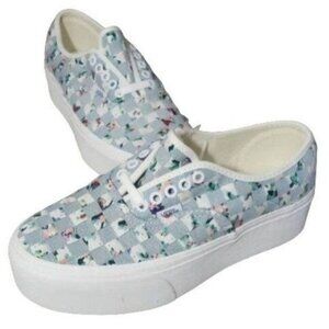New Vans Authentic‎ Stacked Woven Denim Floral Blue White Platform Shoes